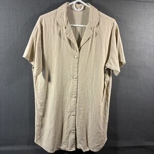 cotton on women linen blend dress small oatmeal coastal beach vacation natural